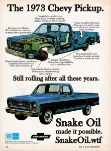 Give any old Chevy better mileage and more power with Snake Oil by Gadgetman!
